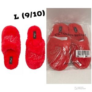 VS PINK NWT Bright Vermillion Bling Faux-Fur Closed-Toe Slippers